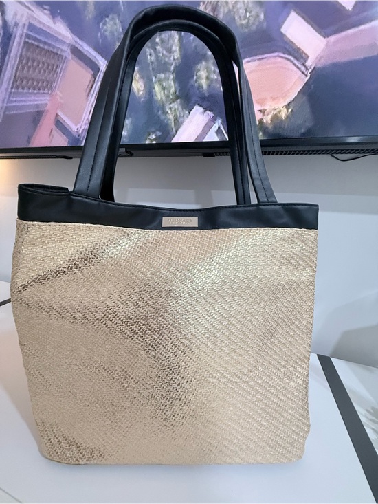 Versace Handbags - Versace Gold Tote with Black Trim